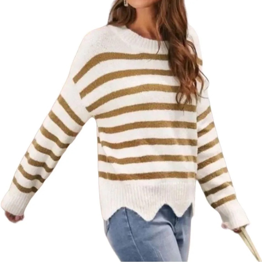Scallop Hem Striped Sweater